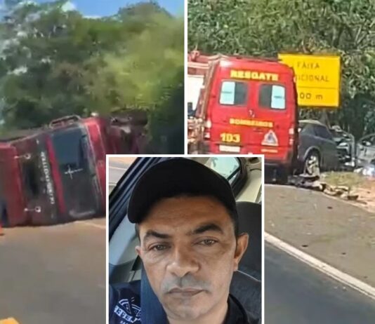 Homem morre em colisão entre carro e caminhão na Rodovia Péricles Bellini