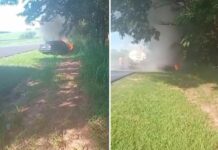 Carro pega fogo na Rodovia Euclides da Cunha