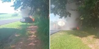 Carro pega fogo na Rodovia Euclides da Cunha