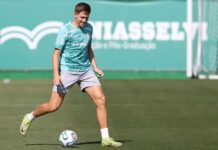 Bruno Fuchs inicia transição física no Palmeiras e fica perto de voltar