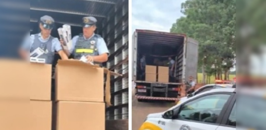 Polícia intercepta carregamento milionário de cigarros contrabandeados na Rodovia Péricles Bellini