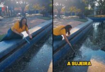 Débora Romani denuncia abandono da Fonte Luminosa da Praça Matriz