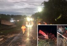 Batida entre carreta e caminhão espalha carga e interdita totalmente a Washington Luís em Catiguá