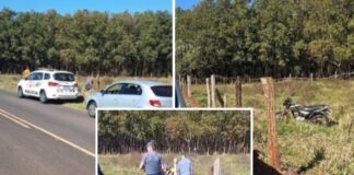 Motociclista fica ferido após acidente em vicinal entre Meridiano e Valentim Gentil