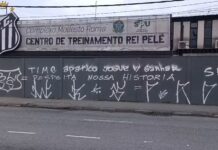 Muro do CT do Santos é pichado após derrota para o Palmeiras: “Respeita nossa história”