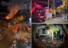 PM de folga e bombeiro ficam feridos após parte de laje desabar durante combate a incêndio em casa