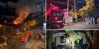 PM de folga e bombeiro ficam feridos após parte de laje desabar durante combate a incêndio em casa