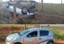 Dupla furta carro oficial da Prefeitura de Aspásia, arromba loja, capota durante fuga e acaba presa