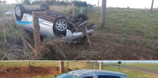 Dupla furta carro oficial da Prefeitura de Aspásia, arromba loja, capota durante fuga e acaba presa