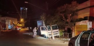 Homem furta caminhão de carne, dirige na contramão, bate em poste e é preso