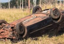 Motorista perde o controle da direção e carro capota em rodovia entre Mirassol e Jaci