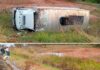 Caminhão-baú tomba após colisão com carreta na Rodovia Euclides da Cunha