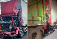 Caminhão bate em bitrem e motorista fica ferido na Rodovia Euclides da Cunha